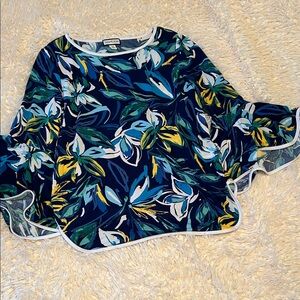 Sam and Jess Blue Floral Blouse with Ruffle Sleeves